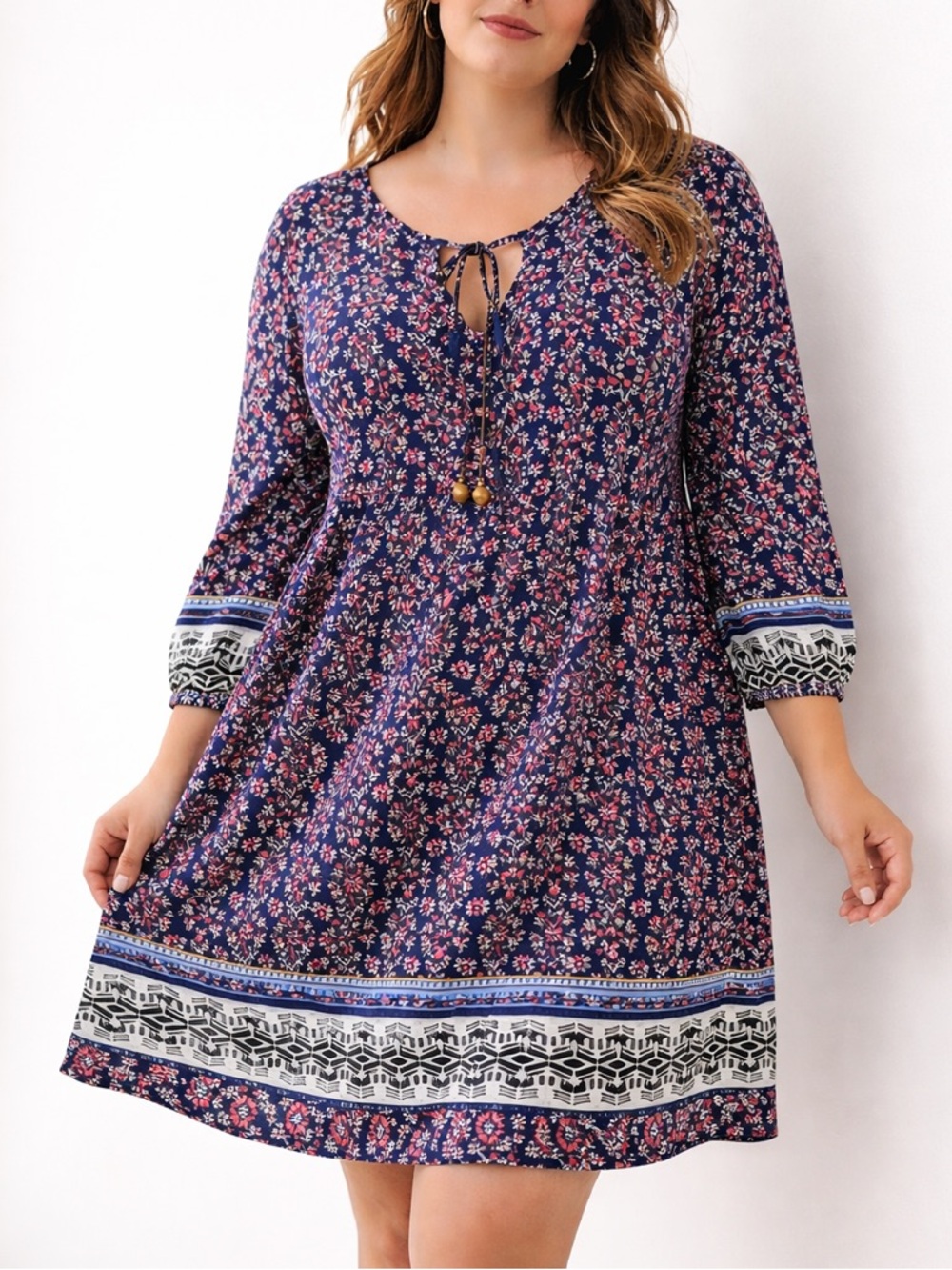 SOPRANO Navy Floral Swing Dress Plus Size 3X Tunic Cover Up Boho